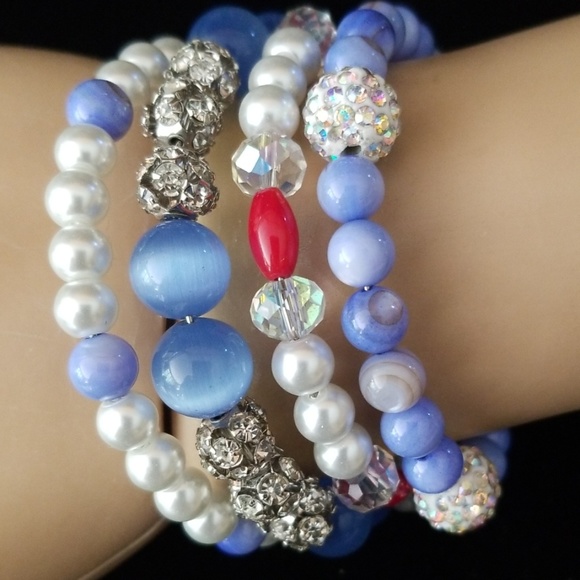 NWT Handcrafted Agate and Glass Bead Rhinestone Beaded Bracelet NWT - Picture 10 of 12